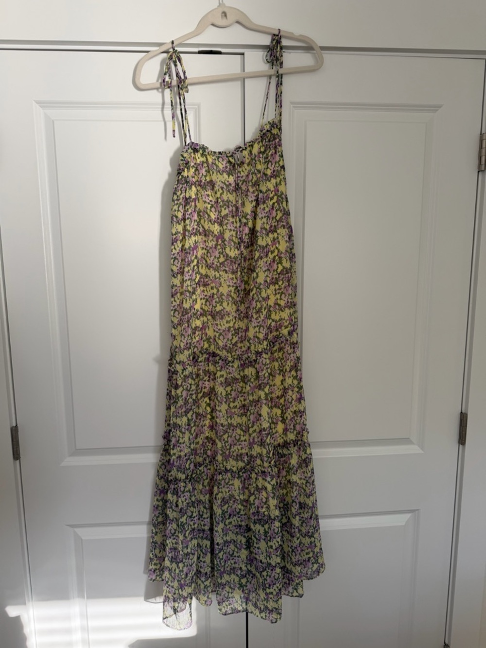 Lost + Wander Yellow Floral Ruffled Tie-Shoulder Dress